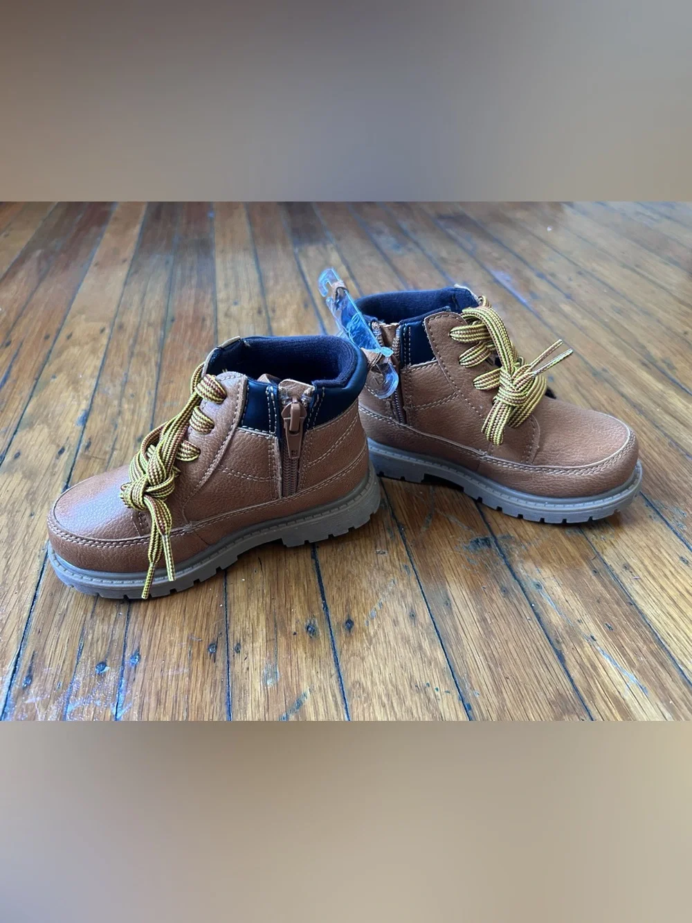 Carter's Tan/Brown Toddler Lace-Up Boots with Yellow-Striped Laces